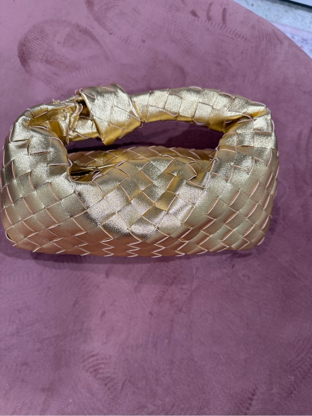 Tiffany and Fred  Gold Woven Leather Shoulder Bag - Premium Women's Bag
